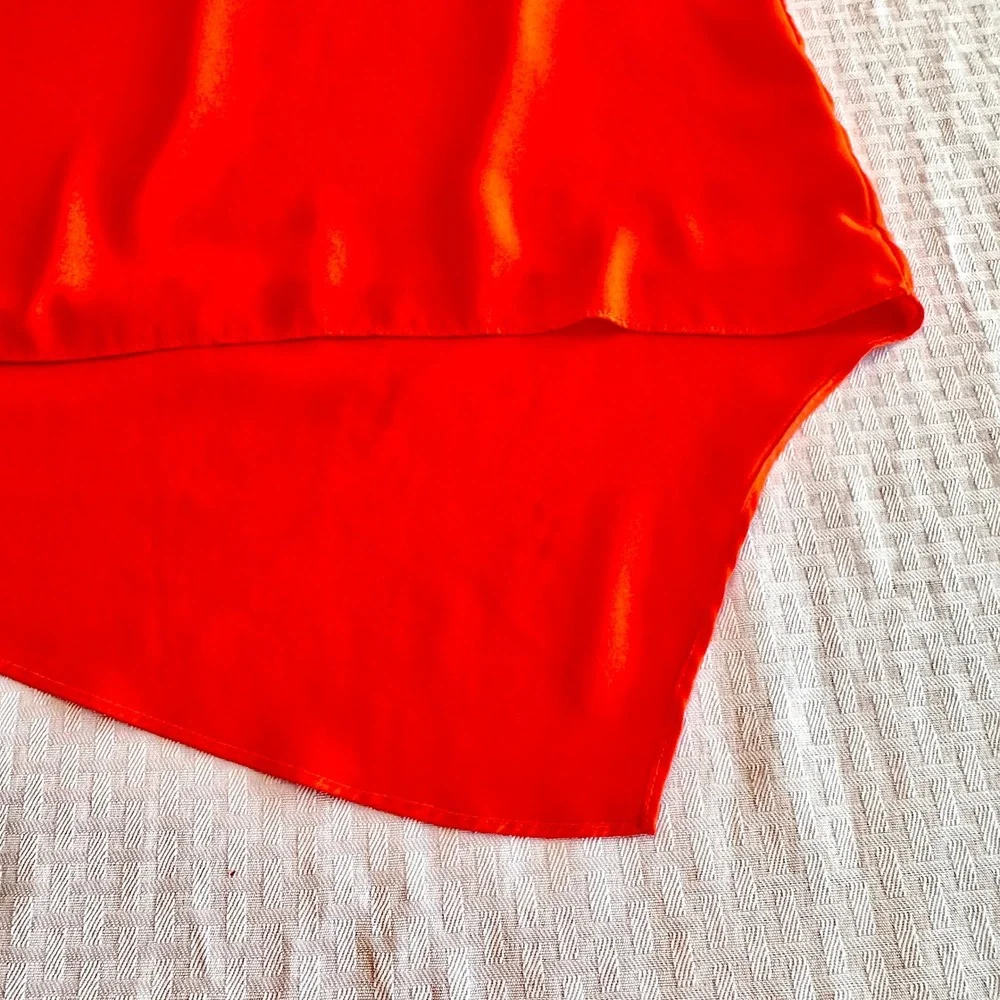 Cato Orange Asymmetrical Hem V-Neck Roll Tab Sleeve Blouse Top Womens Size Large